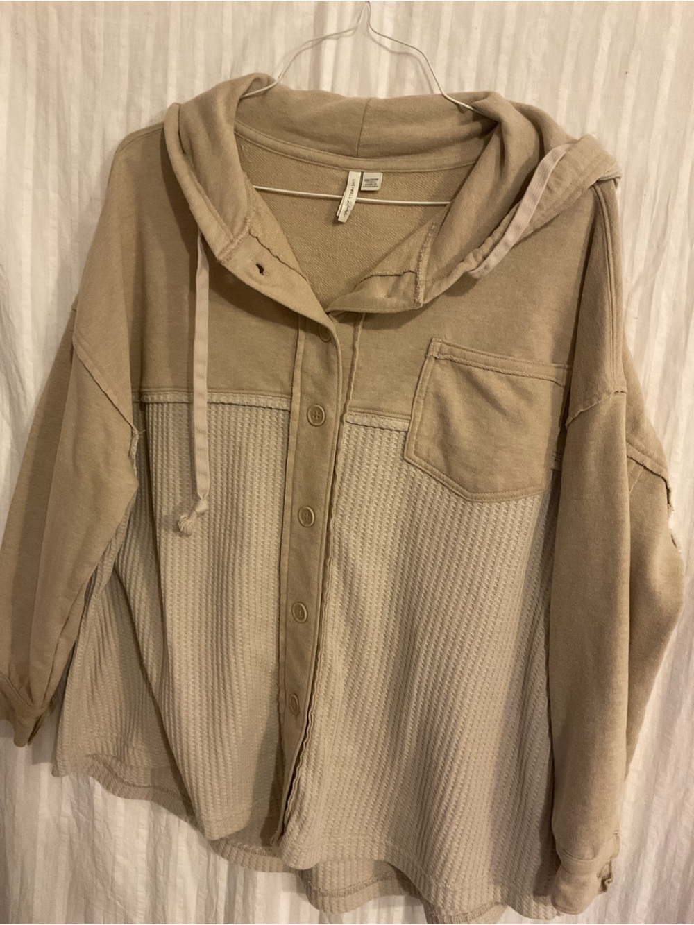Live Well Casual Hooded Button-Front Jacket - Beige/Tan Raw Edges XL
